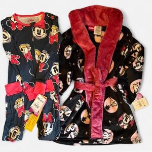 Disney Kids Minnie Mouse Black and Red Plush Robe with Matching Pajama Set